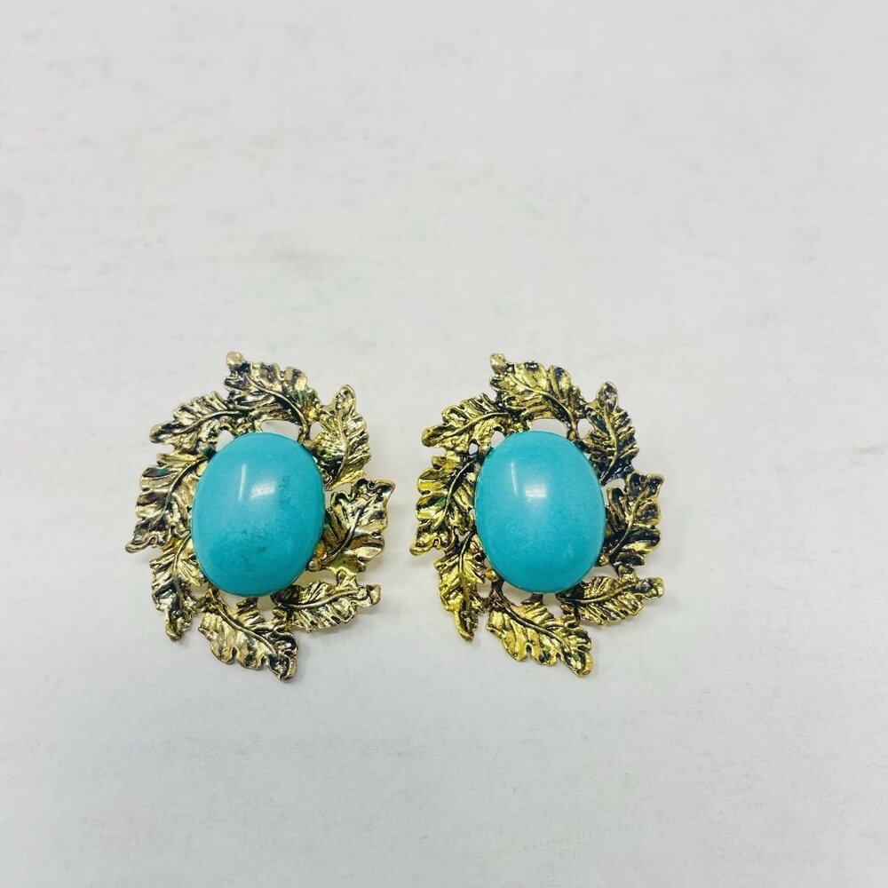 Shop‎ LC Turquoise Earrings in Antique Goldtone with Stainless Steel Posts 5193